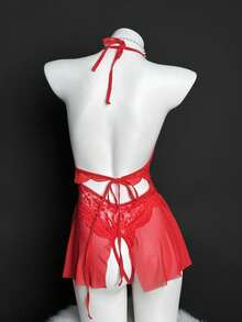 SOFUSEN Lencería Teddy de encaje sexy para mujer, ropa de dormir sexy, lencería Babydoll sexy - Burdeos - Ver 3