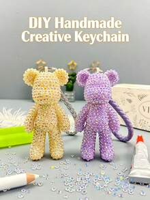1pc DIY Bear Diamond Keychain Pendant, Fun Handmade Craft, Suitable As Souvenir For Birthday, Graduation, Valentine's Day And Christmas - Multiple Styles - View 10