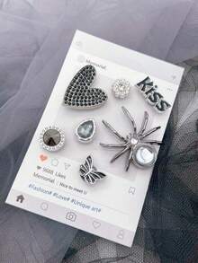 2/14pcs Punk Style Sandal Shoe Charms DIY Detachable Decorations, Spider, Heart, Butterfly, Water Drop Rhinestone Butterfly DIY Decor, Multi-Functional Shoe Clips, Suitable For Women's Sandals, Slippers, Beach Bags, Perfect Gift For Holidays And Birthday Parties - Multicolor - View 5
