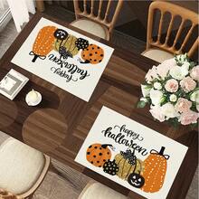 1/4/6pcs Autumn Series Polka Dot Pumpkin Pattern Printed Placemats, Heat-Resistant Table Mat For Home Kitchen, Table Protection, Kitchen Dining Table, Party Scene Decoration - Multicolor - View 7