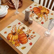 1/4/6pcs Autumn Series Beige Realistic Pumpkin White Flower & Autumn Leaf Pattern Printed Placemats, Heat-Resistant Table Mats For Home Kitchen/Dining Table Protection, Party Scene Decor - Multicolor - View 5