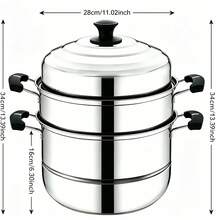 Panci Kukus 3 Tingkat Bertumpuk dari Stainless Steel, Tinggi 28cm (11,02 inci), Panci Masak Multi-Lapisan dengan Tutup Kaca Tempered, Peralatan Masak Serbaguna untuk Kompor Gas & Kompor Induksi, Ideal untuk Mengukus Sayuran, Makanan Laut, dan Penggunaan Dapur Rumah Tangga Sehari-hari - View 6