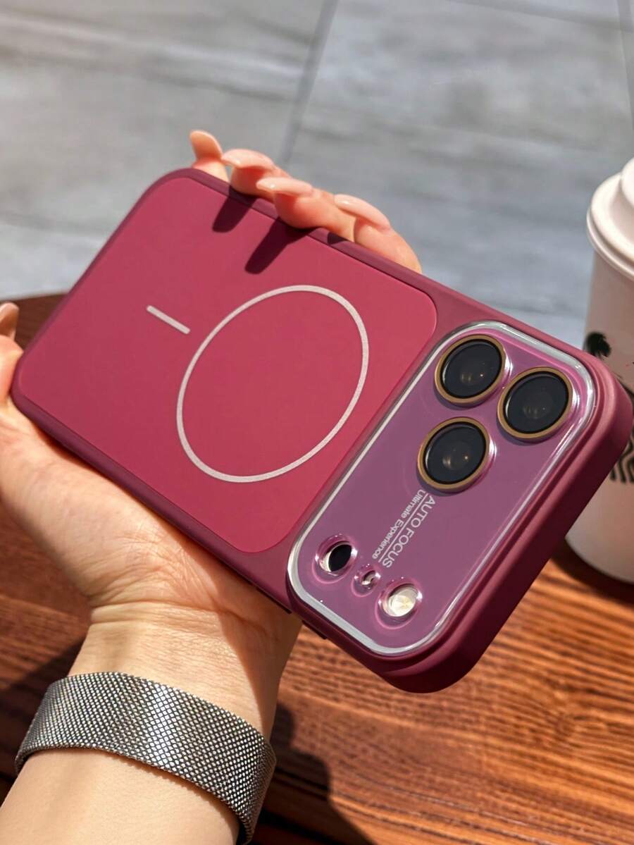 1PC Liquid Silicone Magnetic Camera Protection Phone Case Compatible With IPhone 18 17 16 15 14 13 Pro Max Plum Color, Built‑In Lens Protector Full Coverage Shockproof Soft Skin‑Feel Cover - Plum - View 1