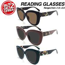 3Pcs Large Frame Tea-Colored Gray Reading Glasses, Minimalist Solid Color Frame, Unique Temple Design, With High-Quality Metal Hinges, Suitable For Women's Daily Wear - Brown + Gray - View 1