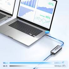 Adaptor Ethernet, Konverter Jaringan USB-C ke RJ45 2.5Gbps dengan Pengisian Daya PD 95W, Aluminium, Pasang & Mainkan untuk Laptop/PC - Grey - View 3