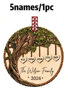 Custom Family Tree Heart Ornament, Personalized Christmas Tree Decor, Rustic Family Name Hanging Keepsake, Customized 2-6 Names Holiday Home Accent, Customizable Xmas Gift For Parents, Couples, Family 2026, Christmas Decorations, Merry Christmas - Style a - View 15