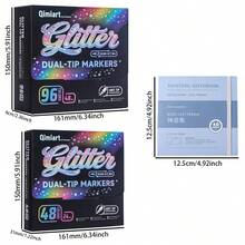 Languo 48/96 Colors Glitter Markers With Drawing Notebook, Dual Soft Tips, Smooth Ink Flow And Rich Vibrant Colors, Suitable For Bullet Journal, Diary, Scrapbooking, Card Making, Illustration, Ideal For Students, Teenagers And Art Stationery Enthusiasts - Sets - View 2