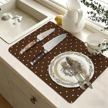 1 buah Keset Penyerap Ekstra Besar Motif Polkadot Cokelat, Keset Anti Air untuk Meja Bar, Keset Pengeringan, Keset Pengeringan, Keset Mesin Kopi, Keset Pelindung Mesin Cuci, Alas Meja Makan, Alas Mouse, Alas Cangkir Kopi | Pengeringan Peralatan Makan, Menyerap Cepat Kering, Dapat Dicuci dan Digunakan Kembali, Cocok untuk Dapur | Kafe, Cangkir Teh, Cangkir Kopi, Aksesoris Mesin Kopi, Dekorasi Rumah untuk Pecinta Kopi, Renovasi Rumah Sewa, Hadiah Halloween, Hadiah Natal - MultiWarna - View 4