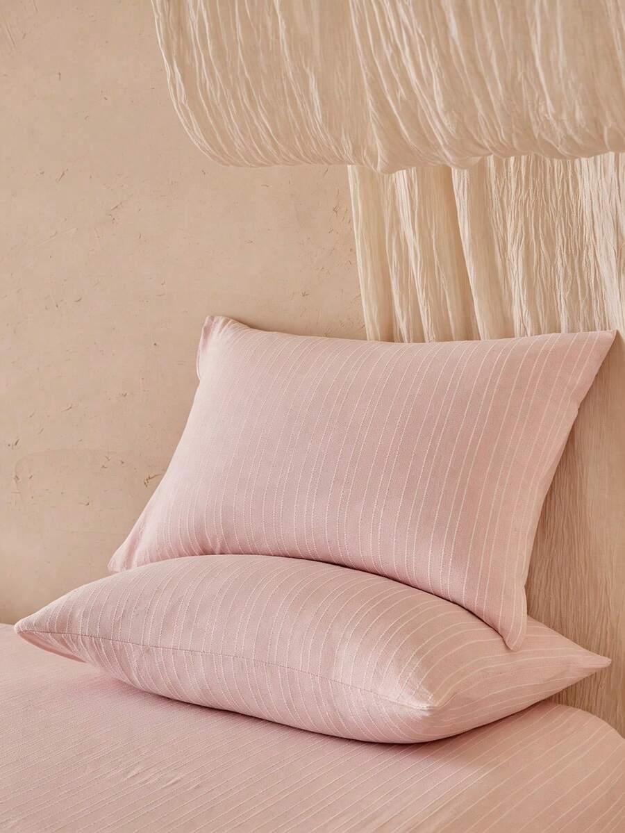 2pcs Pink Vertical Striped Jacquard Pillow Covers, Style Decorative Throw Pillow Cases For Sofa, Home Decor, Machine Washable, Suitable For All Seasons, Great Gift, Pillow Insert Not Included - Pink - View 1