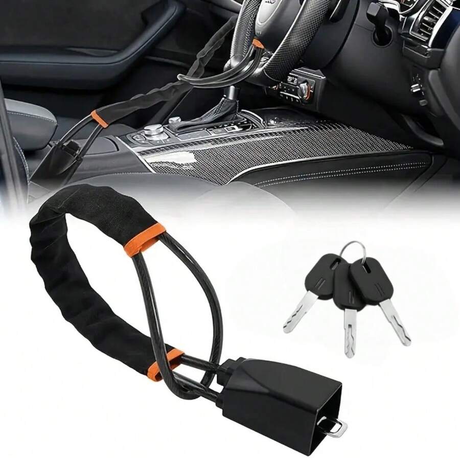 1pc Steering Wheel Lock With 3 Keys, Car Safety Belt Lock, Dual Vehicle Anti-Theft Device, Suitable For Most Cars, Trucks, And More