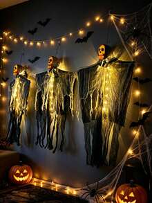 1PC Halloween Hanging Ghost Skull Decor, LED Lighted Skeleton Ghost Ornament, Spooky Hanging Decoration For Tree, Yard, Porch, Haunted House, Party Holiday Decor - Multicolor - View 9