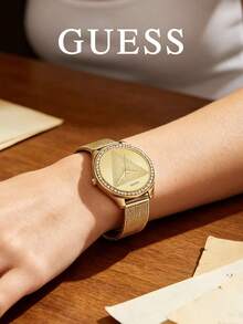 Guess Women's Quartz Watch, Gold Dial Mesh Strap Crystal Inlaid, Ideal Gift For Girlfriend, Mother And Friend - Gold - View 2