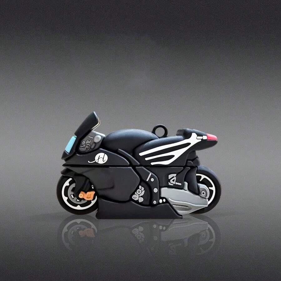 3D Realistic Racing Motorcycle Earphone Case With Hanging Ring, Protective Cover For AirPods 5/ Pro 3/Pro 2/ 4/ 3/1/2, Cute Minimalist Design For Girls - Black - View 1