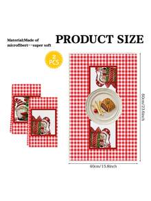 2pcs Christmas Gnome And Red Check Plaid Print Kitchen Towels, Festive Farmhouse Holiday Design Dish Cloths, Suitable For Kitchen Cleaning & Christmas Decor - Red - View 2