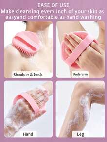 Soft Silicone Bath Brush, Portable Handheld Body Scrubber, Multi-Surface Silicone Bath Sponge For Body Cleansing And Gentle Exfoliation, Foaming Bath Scrubber, Washable And Reusable, Suitable For Back, Arms, Legs, Unisex Home Bathroom Bath Accessory - Multicolor - View 4