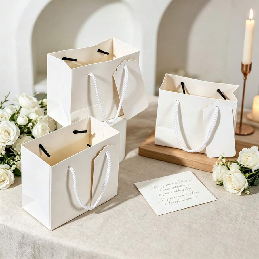 10PCS/Small White Gift Paper Bags With Rope Handles, Blank Hang Tags And Thank You Cards Combo, Mini Empty Gift Bags For Wedding Birthday Party Favor Retail Packaging - View 1