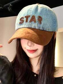 1 mũ lưỡi trai denim phối màu cho nữ, phong cách retro Mỹ, vành rộng, tôn dáng cho mặt to, chóp mũ mềm, phù hợp mặc thường ngày thoải mái - Nhiều màu - Xem 6