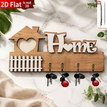 2D Flat Solid Wood Wall-Mounted Key Hook Entryway Hallway Wall Decor Storage Rack, INS Style Craft Nordic Minimalist Creative Wall Key Holder, Space Saving Mudroom Entry Organizer, Modern Farmhouse Rustic Aesthetic, Sturdy Multipurpose Hook - Multicolor - View 3