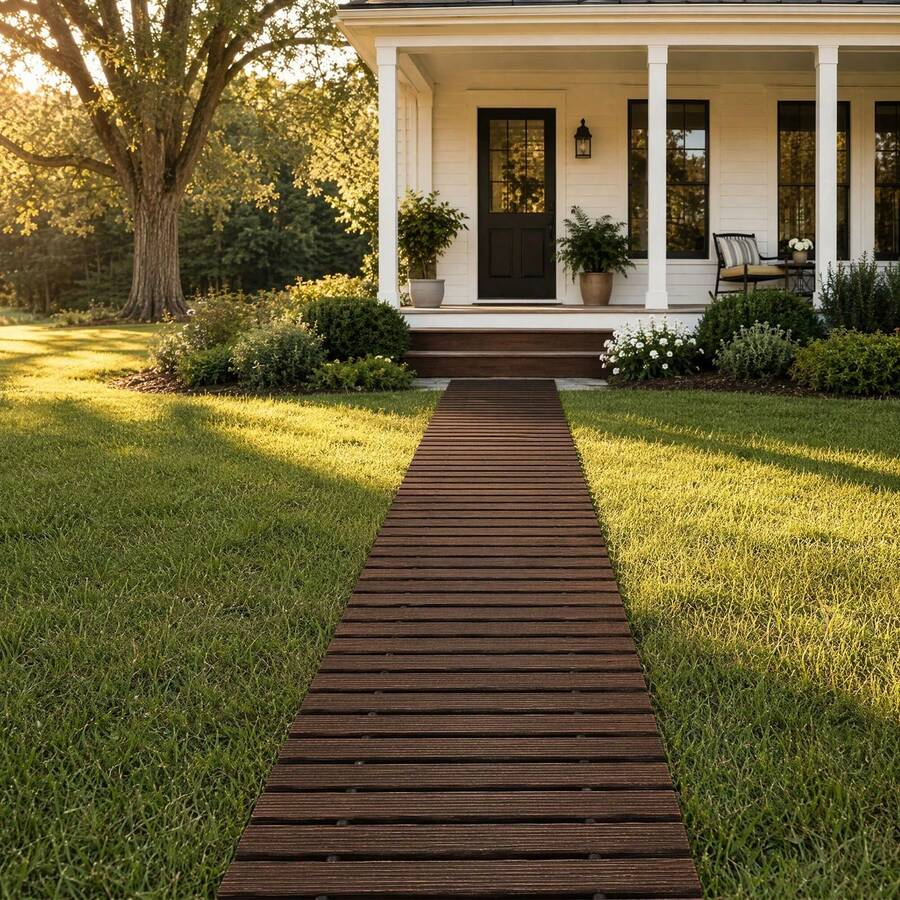 Supernic Portable Roll Out Garden Path, Foldable Wood Walkway Mat, Non-Slip Temporary Track For Lawn & Outdoor Events - Brown - View 1