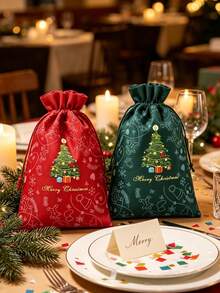 1/2pcs Christmas Drawstring Gift Bags, Red & Green Holiday Storage Pouches, Multi-Purpose Portable Packaging For Gifts And Holiday Storage, Suitable For Christmas Gifting And Party Favors - Multicolor - View 8