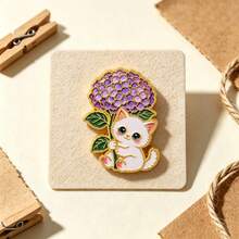 Cute Cat Flower Enamel Pins Set, Kitten Sunflower Rose Daisy Lavender Brooch, Cartoon Lapel Badges For Backpack Jacket Hat Decor, Lovely Jewelry Gift - Multicolor - View 11