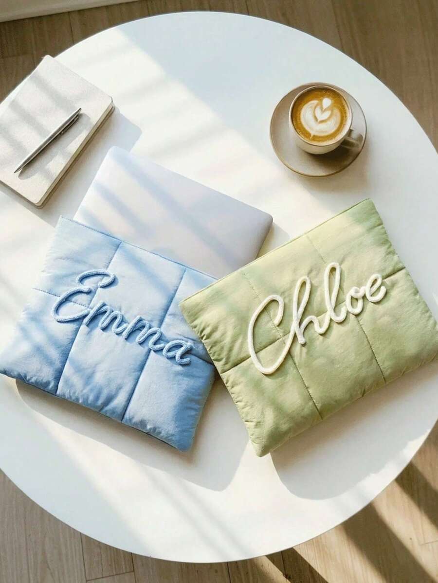 1pc Customized Large Capacity Cloud-Feel Laptop Sleeve, Customized Chenille Letter Quilted Laptop Bag With Pillow, Best Friend Gift Set, Couple Matching Gift - Multicolor - View 1