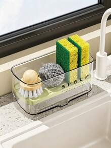 Multifunctional Sink Drain Rack, Countertop Storage, Suitable For Sponge, Soap, Brush, Towel, Kitchen Sink Accessory, Dishcloth Holder, Compact Design, Easy To Clean, Durable Plastic, Sponge Holder - Multicolor - View 7