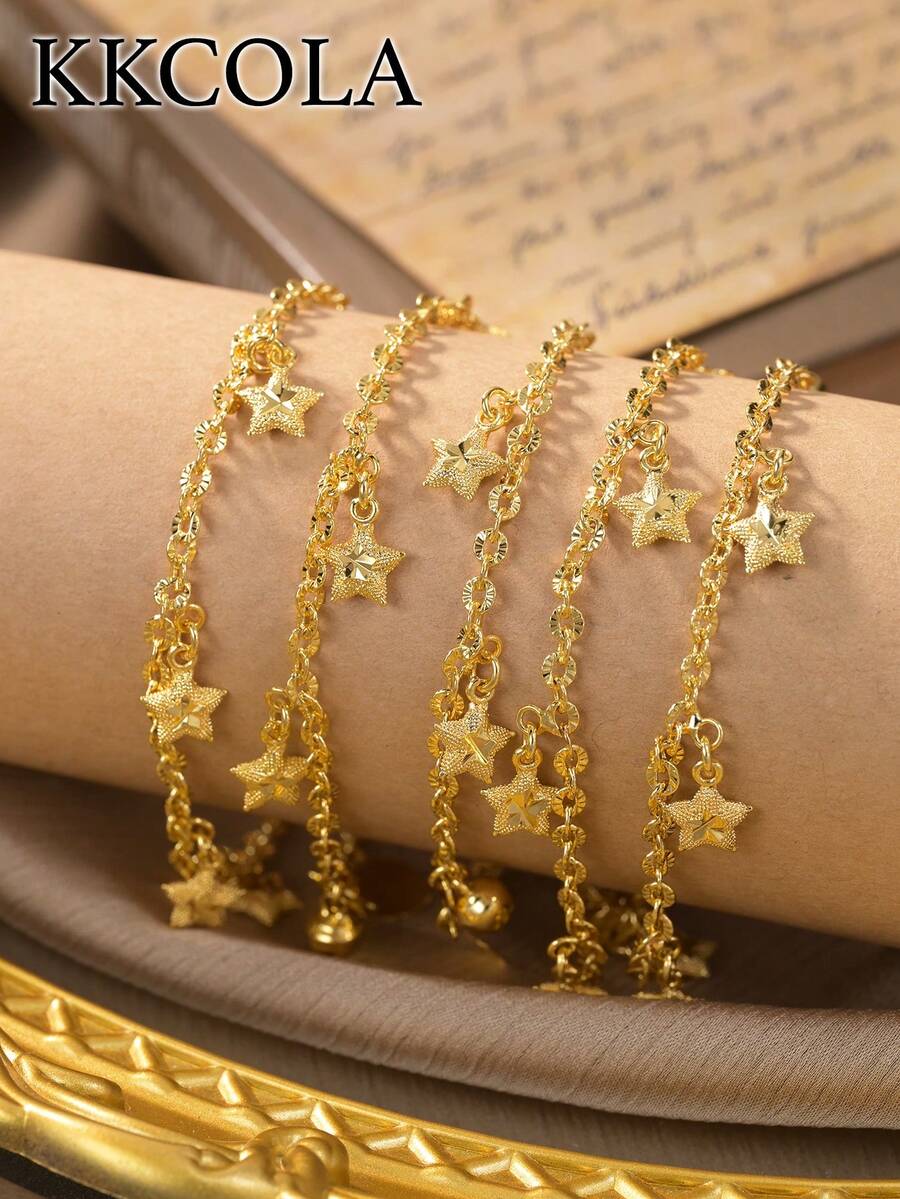 KKCOLA 1pc Cross-Border Fashion Star Bracelet, Party Gathering Holiday Gift Jewelry Accessory, Daily Matching, Popular Jewelry For Lover, Mom, Daughter - Yellow Gold - View 1
