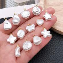 10/20pcs Imitation Baroque Pearl Charms Heart Star Shell Clover Pearl Pendants With Loop For DIY Bracelet Earring Necklace Jewelry Making Supplies - White - View 2