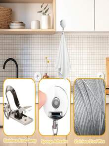 2pcs Automatic Retractable Towel Rack, No-Drill Adhesive Wall Mount Hand Towel Holder, Auto-Rebound Strap With Strong Clip, Adjustable Tension, Bathroom Kitchen Storage Rack, Suitable For Home And Hotel - Multicolor - View 10