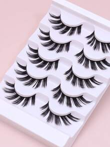5 Pairs Natural Fox‑Eye False Strip Eyelashes, Wispy Flared Long Lashes With Outer Corner Extension, Light Soft Comfort‑Fit Band Reusable Eye Lashes, Natural‑Lifting Effect False Eyelashes, Ideal For Daily, Wedding, Club & Holiday Makeup - Black - View 4