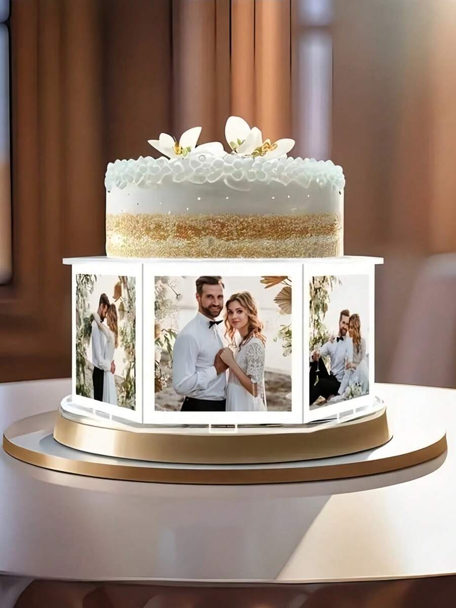 Transparent Acrylic Cake Stand Set, DIY Photo Insert, (Protective Film On Surface Needs To Be Removed) Suitable For Personalized Cake Display At Weddings, Birthdays, Graduation Ceremonies And Other Occasions - Multicolor - View 1