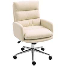 vidaXL كرسي مكتب مريح مع مساند للذراعين بمظهر صوف الحمل الأبيض الكريمي، كرسي دوار قابل لتعديل الارتفاع مع وظيفة التأرجح، كرسي مكتب منزلي مبطن - أبيض - مشاهدة 2
