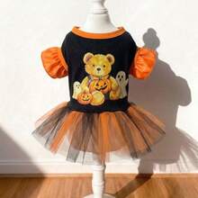 LUCKIE PAL 1pc Halloween Pumpkin Bear Pet Mesh Dress With Bow, Ruffle Sleeves, Cute Fairy Ballet Style Tutu Dress For Cats And Dogs - Multicolor - View 9