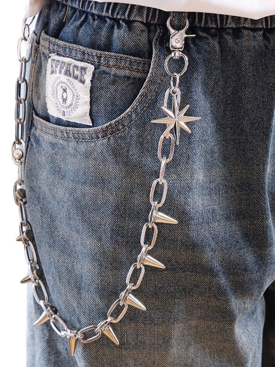 1pc Y2K Punk Spiked Pants Chain Eight-Pointed Star Pendant Metal Waist Chain Hip Hop Jeans Decoration Chain Unisex
