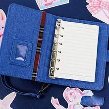 3pcs A7 Denim Fabric Loose-Leaf Notebook Cover, DIY Scrapbook Replaceable Inner Pages Notebook, Grid/Blank/Lined Inner Pages, PP Inner Lining, Large Capacity Notebook, School Supplies, Back To School Season - Horizontal Version - View 3