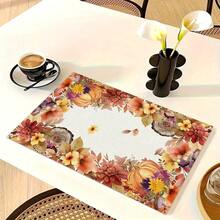 1/4/6pcs Autumn Series Autumn Floral Wreath Border Pumpkin Pattern Printed Placemats, Heat-Resistant Table Mats For Home Kitchen, Table Protection, Kitchen Dining Table, Party Scene Decoration - Multicolor - View 12