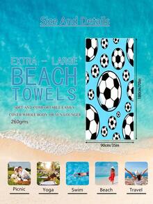 1pc Football Themed Blue Children's Beach Towel, Super Soft Microfiber Extra Large Beach Blanket, Super Absorbent Bath Towel, Suitable For Travel, Swimming Pool, Diving, Surfing, Yoga, Camping, Available In Multiple Sizes, Beach Accessory - Multicolor - View 14