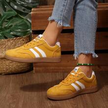 Burgundy & White Colorblock German Training Sneakers, Full Toe Cap Anti-Kick, Soft Lining, Office Commute Shoes - Mustard Yellow - View 5