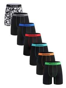 7pcs/Pack Men's Mid-Length Boxer Briefs With Letter Waistband, Mid-Waist Classic Casual Underwear, Home Shorts, S-XXL - Multicolor - View 16