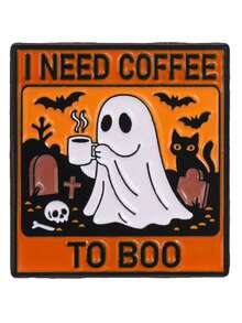 1pc "I NEED COFFEE TO BOO"Ghost Coffee Pattern Brooch, Fun Metal Enamel Pin, Creative Decorative Lapel Pin For Backpack, Halloween Gift - Multicolor - View 7