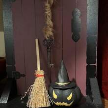 2/4/6pcs Mini Witch Hat With Mini Broom, Miniature Straw Broom With Red Rope, Plastic Witch Hat And Broom, Halloween Party Handmade Witch Decoration Accessories - Multicolor - View 6