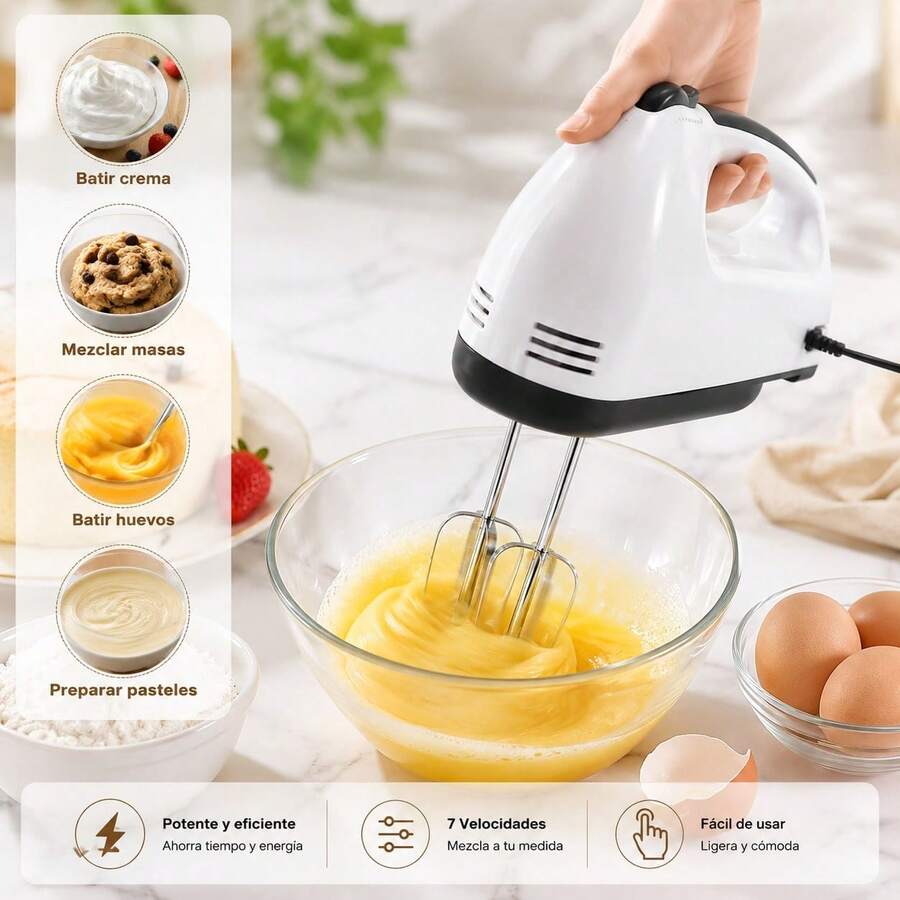 7-Speed Hand Mixer, Turbocharged Hand Mixer, Kitchen Mixer Includes 4 Mixing Beaters - Multicolor - View 1