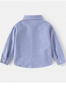 小男孩春秋休閒刺繡長袖鈕扣前開襟襯衫 - 藍色 - 查看 6