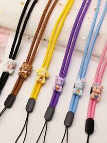 1pc Solid Color Thin Nylon Phone Wrist Strap, Cute 3D Cartoon Animal Panda Rabbit Decor Anti-Loss Wrist Strap, Suitable For Daily Matching As Keychain, Bag Charm Accessory - Multicolor - View 3