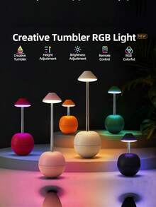 1pc Multicolor Solid Color Cup Shaped Modern Telescopic Height Adjustable Remote Control RGB Table Lamp, Dimmable Timer Ambient Night Light, Suitable For Bedroom Study Office Home Decor, Popular Indoor Desktop Lighting - Multicolor - View 2