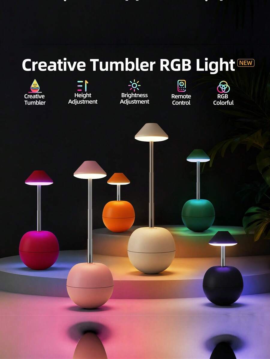 1pc Multicolor Solid Color Cup Shaped Modern Telescopic Height Adjustable Remote Control RGB Table Lamp, Dimmable Timer Ambient Night Light, Suitable For Bedroom Study Office Home Decor, Popular Indoor Desktop Lighting