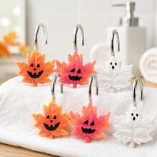 12pcs Hand-Painted Maple Leaf Resin Shower Curtain Hooks, Halloween Bathroom Shower Room Decorative Accessories - Maple Leaf Shower Curtain Hooks - View 1