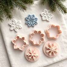 1/5pcs Snowflake 3-Person Clay Cutter, Christmas Winter Theme Polymer Clay Cutter, For DIY Winter Earrings, Holiday Jewelry And Handmade Christmas Accessories - Apricot - View 4