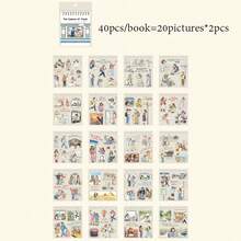 40pcs Romantic Travel Theme Portable Sticker Book, No-Cut Stickers, Vibrant Colors & Exquisite Illustrations, Multi-Functional Scrapbook Stickers For Decoration, Art Journal, Card Making, Handmade DIY Stickers, Holiday Gift - Sticker Book - View 8